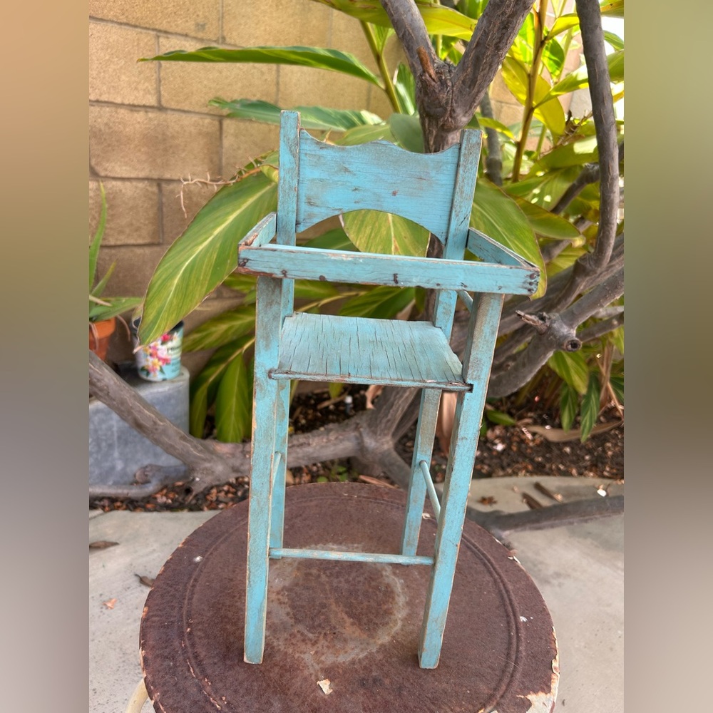 Rustic Primitive Handmade Folk Art Doll High Chair. Vintage One of a kind!